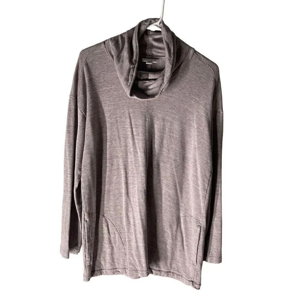 Pure Jill Stretch Knit Heathered Purple Cowl Neck Pullover Sweater With Pockets
